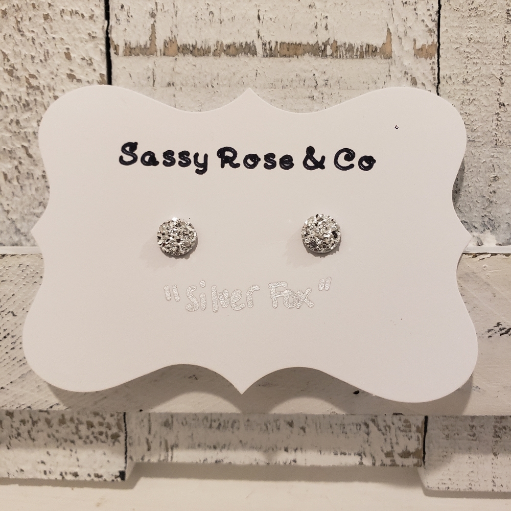 Druzy Stud Earrings "Silver Fox"